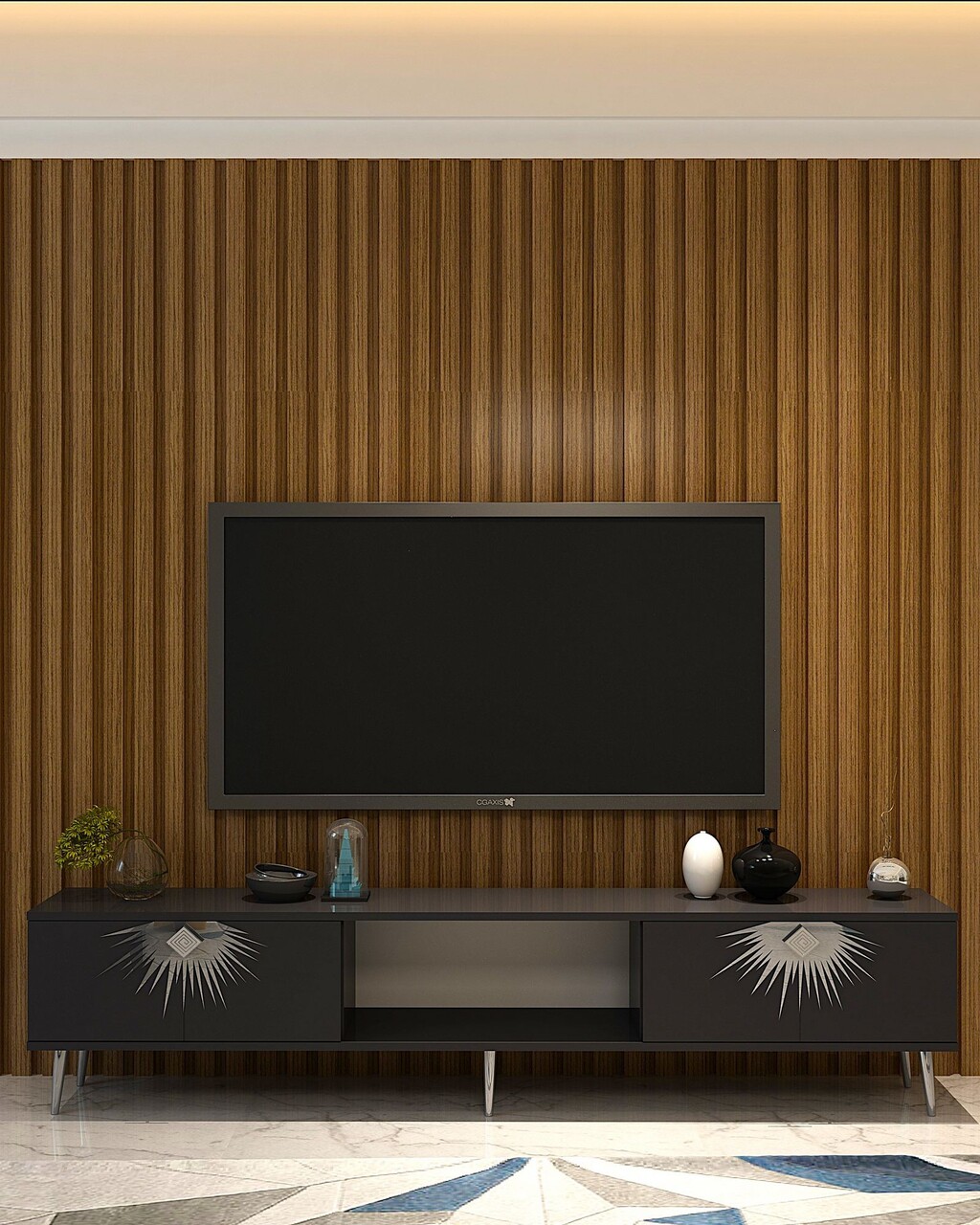 Comoda TV, Hanah Home, Nida, 150x40.6x29.6 cm, Antracit / Argintiu - imagine 7